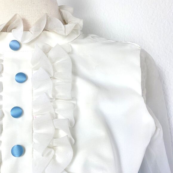 Vintage 70s Baby Blue Prom Dress Small Union Label Maxi Long Sleeves Ruffles USA - Picture 4 of 14